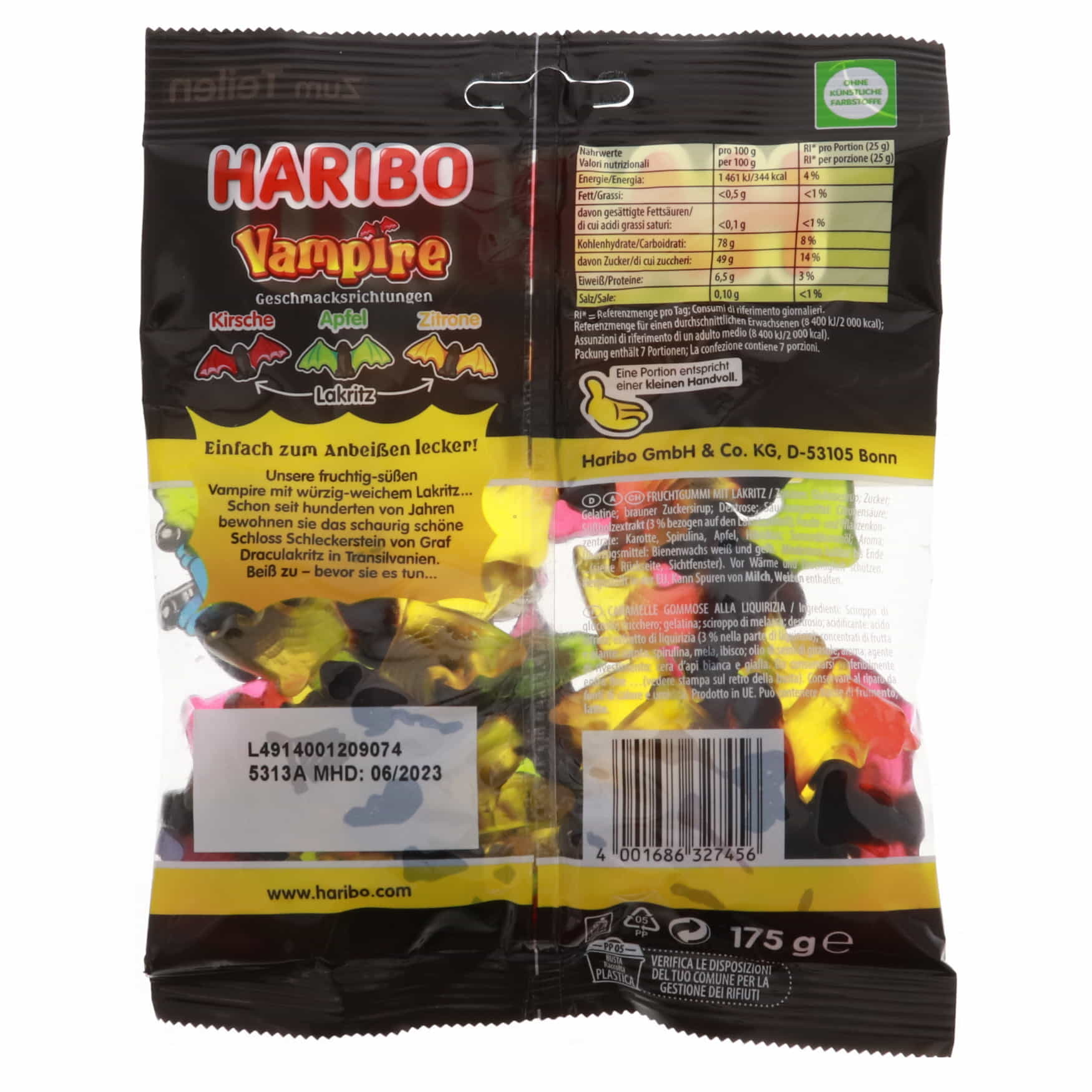 Haribo réglisse & fruit gomme vampires 175g