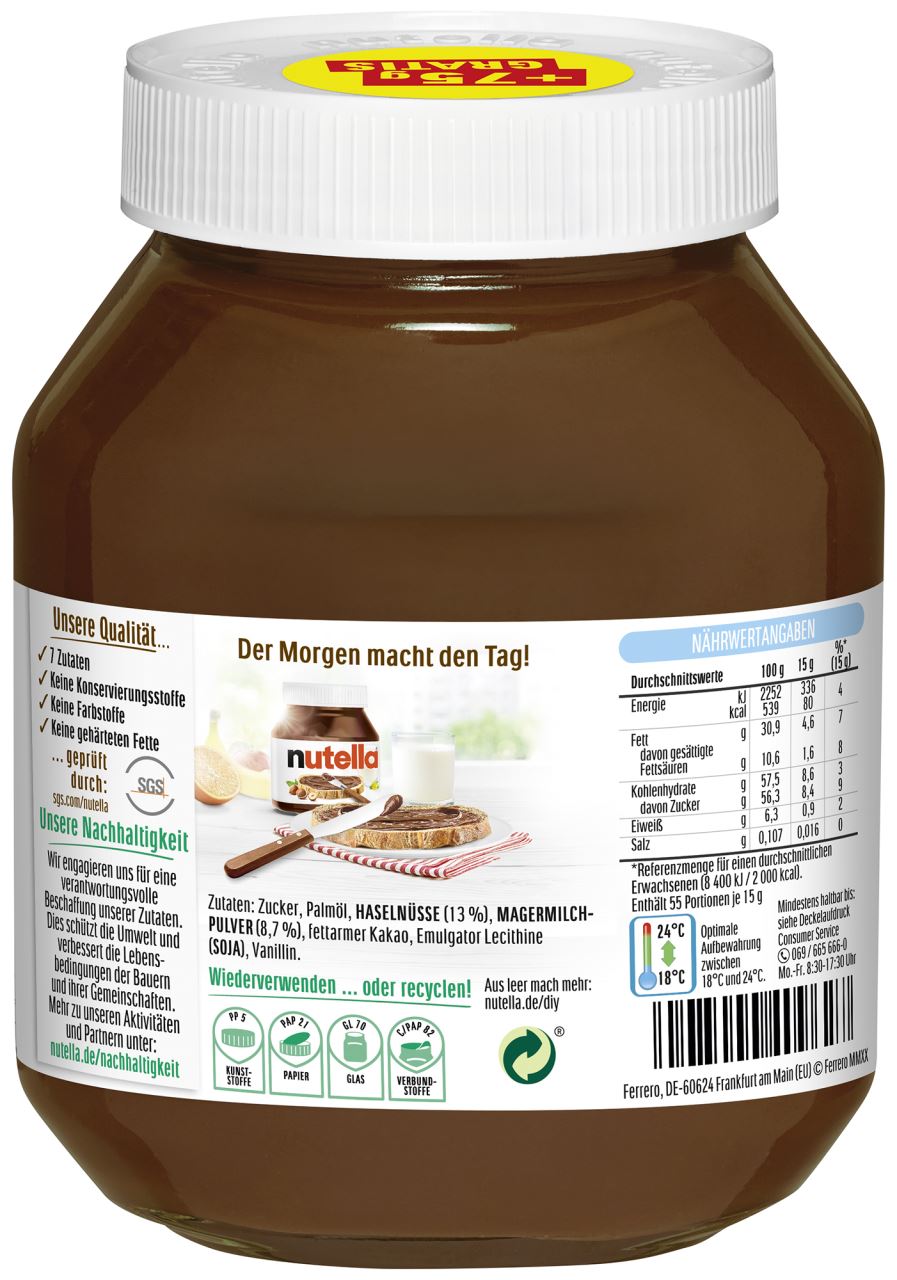 Nutella 750g + 75g
