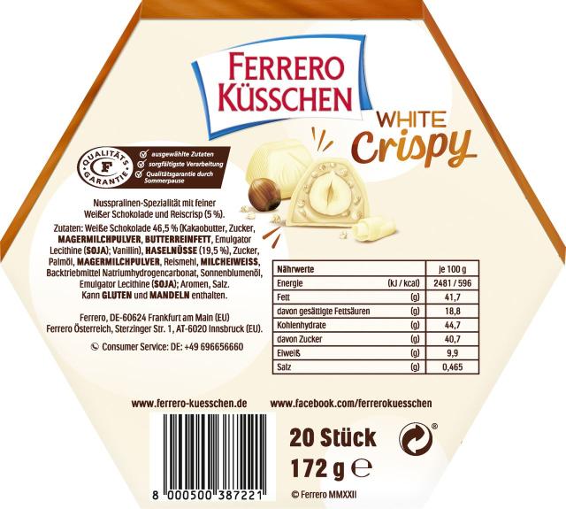 Ferrero Küsschen White Crispy T20 172g