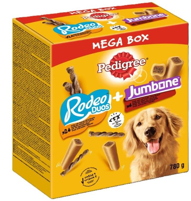 Pedigree Rodeo Duos Beef & Poultry + Jumbone Medium Chicken & Bacon Mega Box 780g