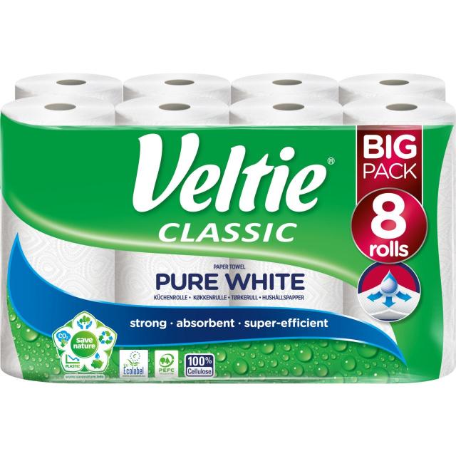 Veltie Classic Pure White Paper towel 8 rolls Big Pack