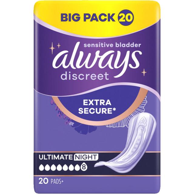 always discreet Extra Secure Ultimate Night 20 pads