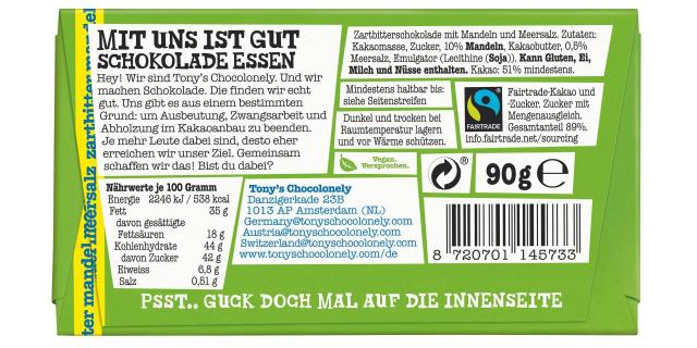 Tony's Chocolonely Zartbitter Mandel Meersalz 90g