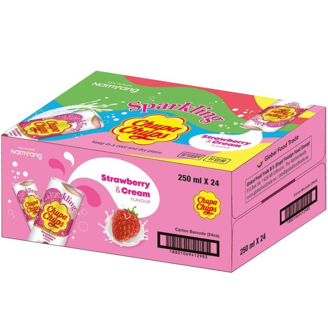 Chupa Chups Sparkling Strawberry & Cream Flavour 24x250ml Can