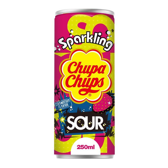 Chupa Chups Sparkling Sour Strawberry Flavour 24x250ml Can