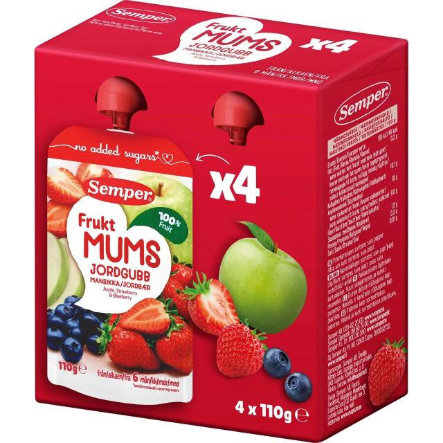 Semper Frukt Mums Apple, Strawberry & Blueberry 6M 4x110g