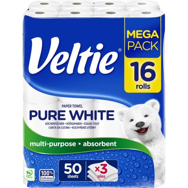 Veltie Paper Towel Pure White 16 Rolls 3ply