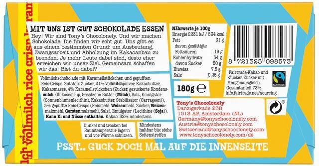 Tony's Chocolonely Vollmilch Rice Crisp Karamell 180g