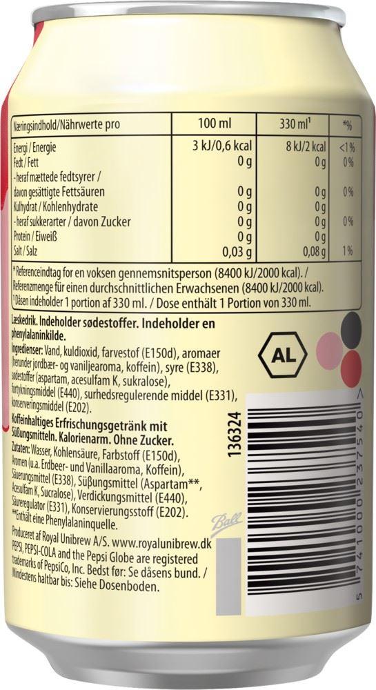 Pepsi Treats Strawberries 'n' Cream Flavour 12x330ml Can - sugar free