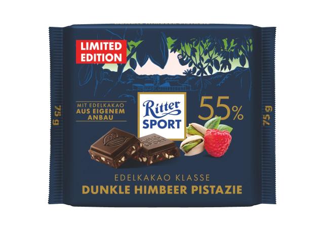 Ritter Sport Edelkakao Klasse 55% Dunkle Himbeer Pistazie 75g