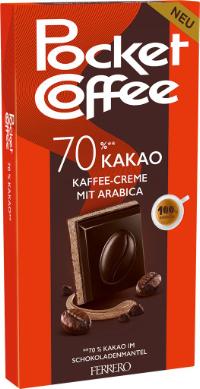 Pocket Coffee Tafel 70% Kakao Kaffee-Creme mit Arabica 90g