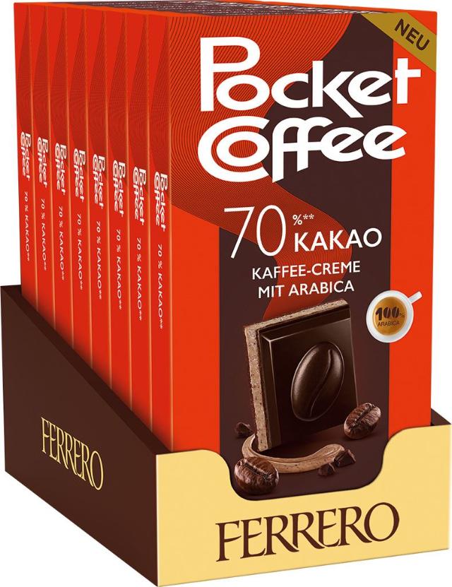 Pocket Coffee Tafel 70% Kakao Kaffee-Creme mit Arabica 90g