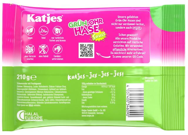 Katjes Grün-Ohr Hase Sauer 210g - vegan