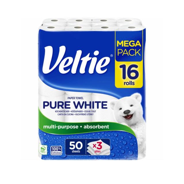  Veltie Paper Towel Pure White 16 Rolls 3ply