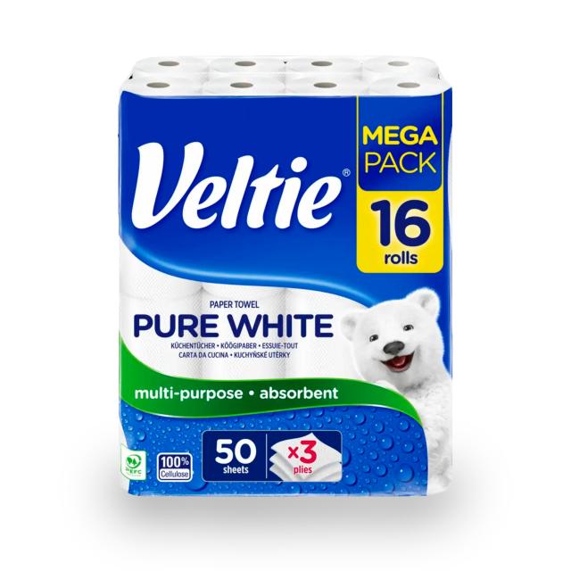 Veltie Paper Towel Pure White 16 Rolls 3ply